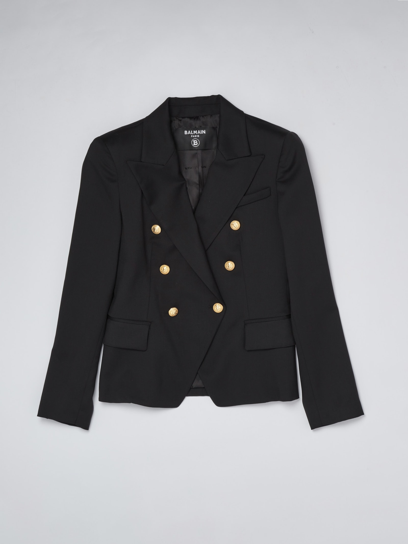 Balmain Black Viscose Blazer In Nero-oro