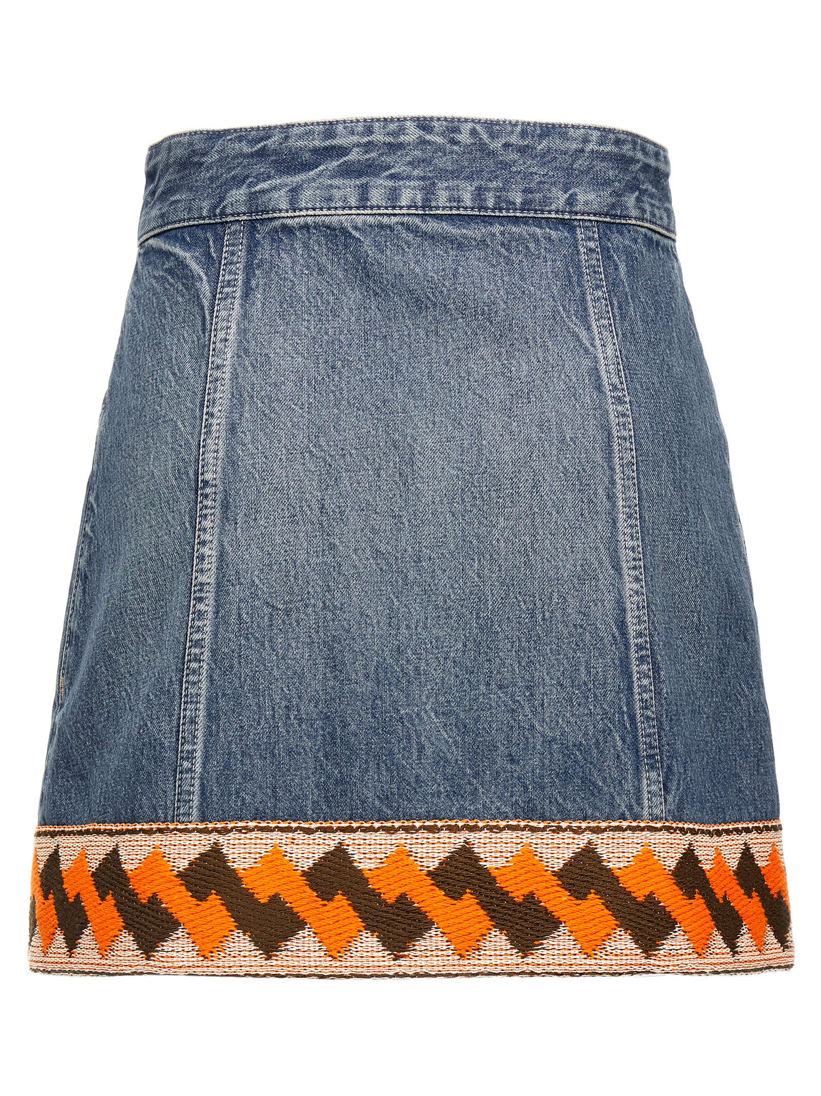 Valentino Garavani Denim Mini Skirt With Jacquard Trim In Blue