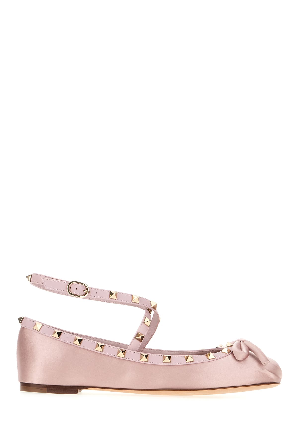 Valentino Garavani Pink Satin Rockstud Ballerinas In Water Lilac