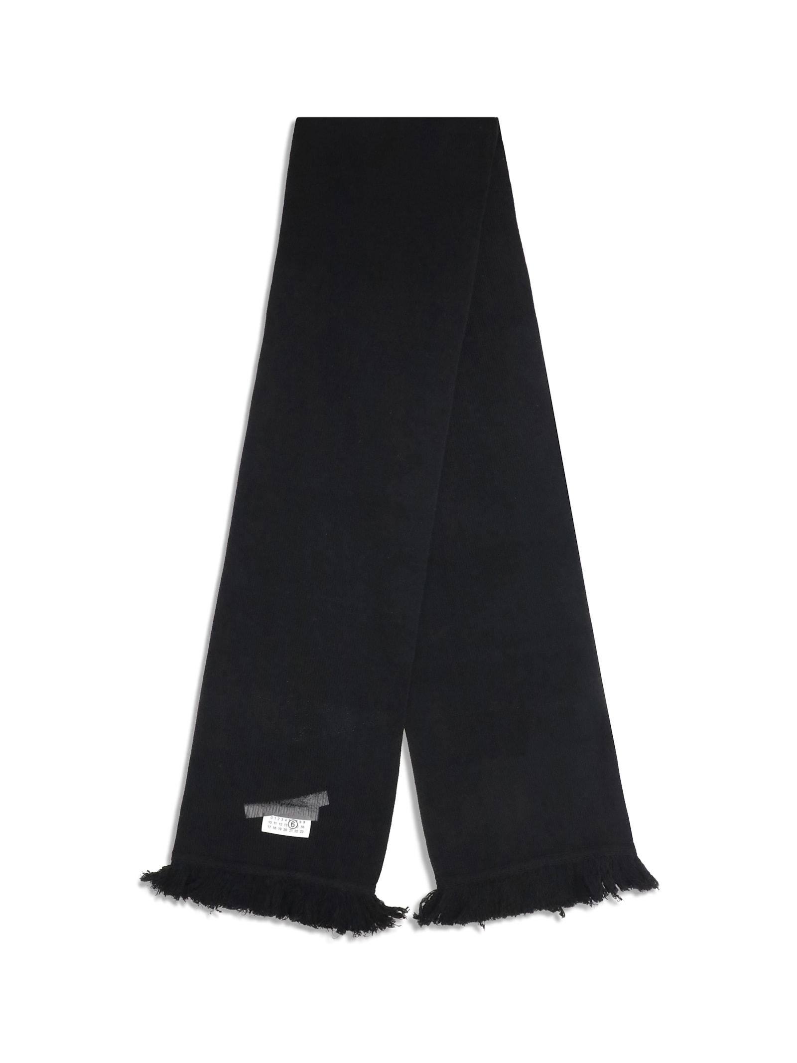 Mm6 Maison Margiela Fringed Wool Scarf With Logo Patch In Black