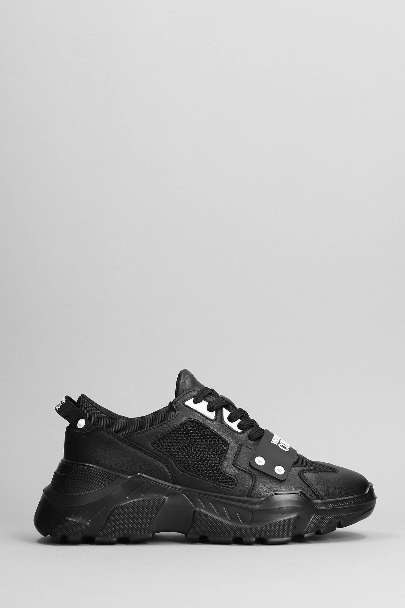 VERSACE JEANS COUTURE SNEAKERS IN BLACK LEATHER AND FABRIC