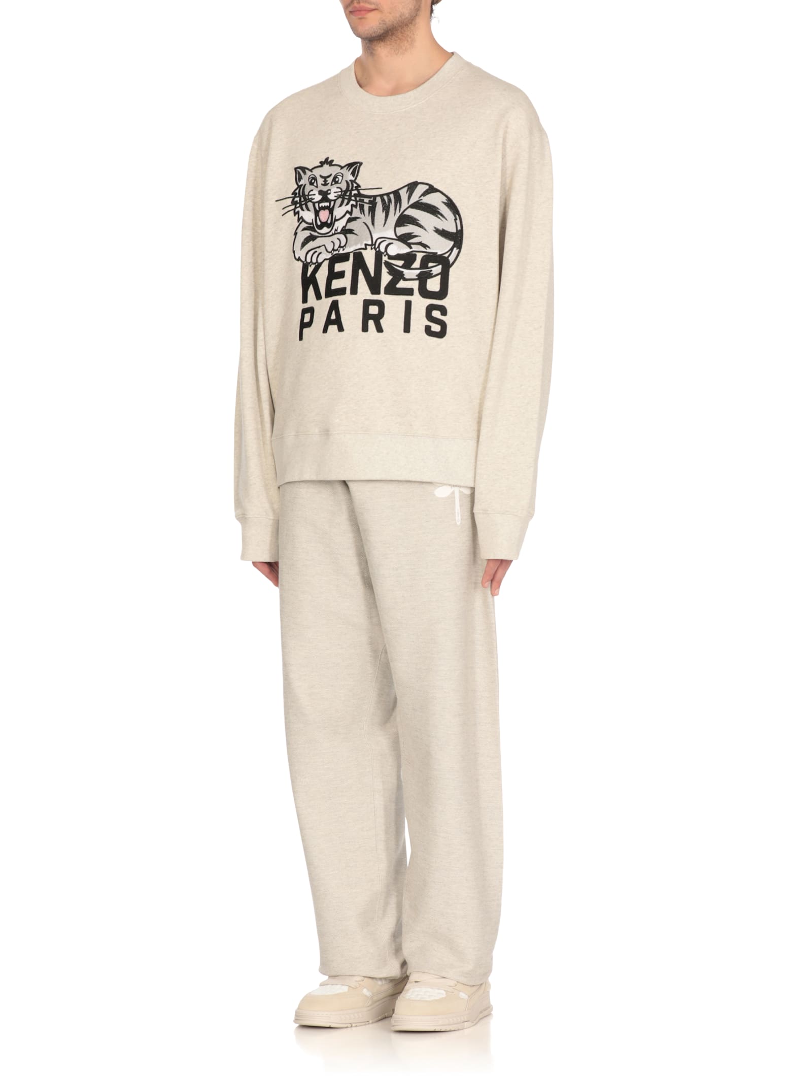 Kenzo Tiger Embroidered Crewneck Sweatshirt In Grey