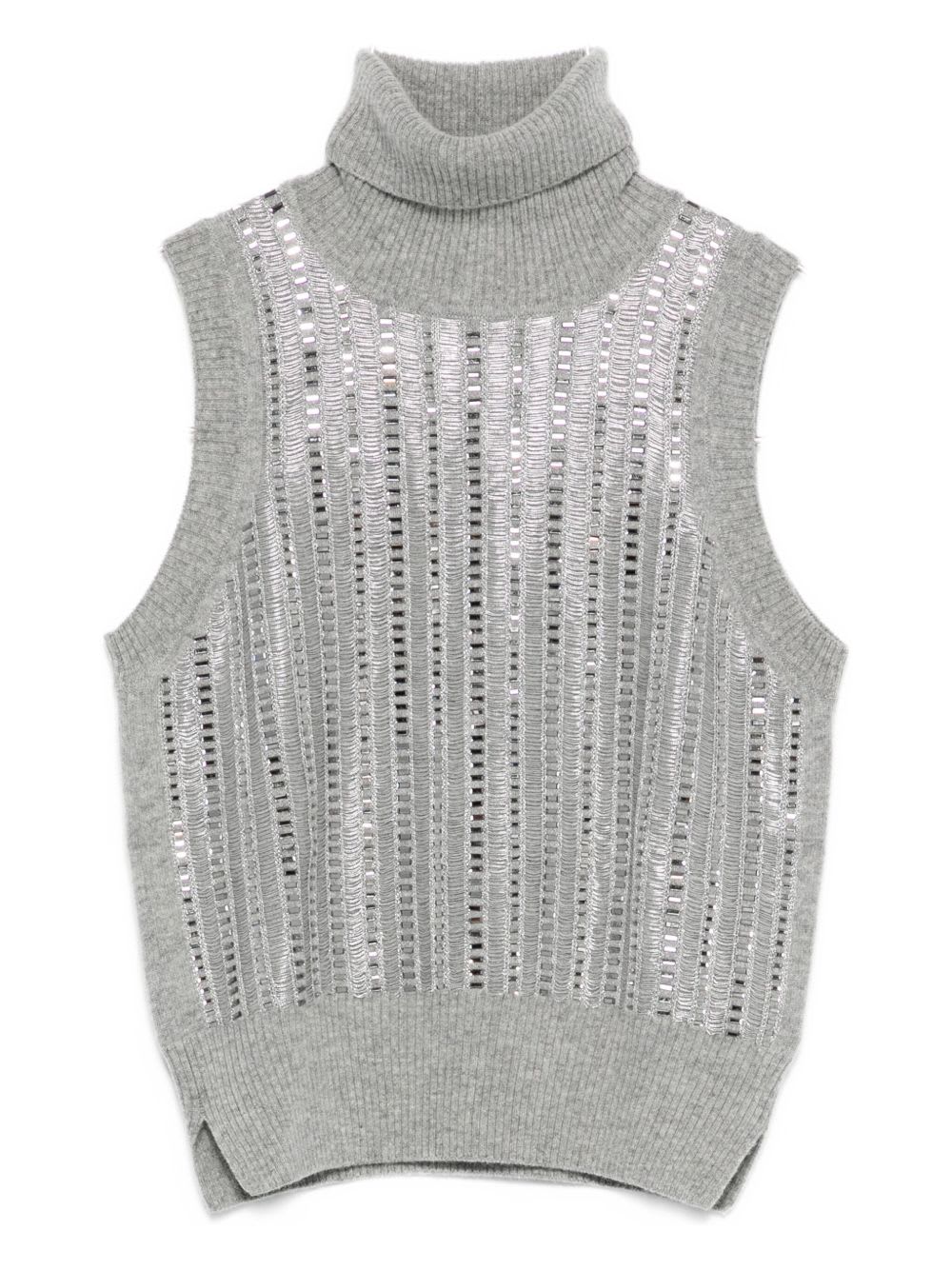 Ermanno Scervino Metallic Turtleneck Sleeveless Tank Top In Gray