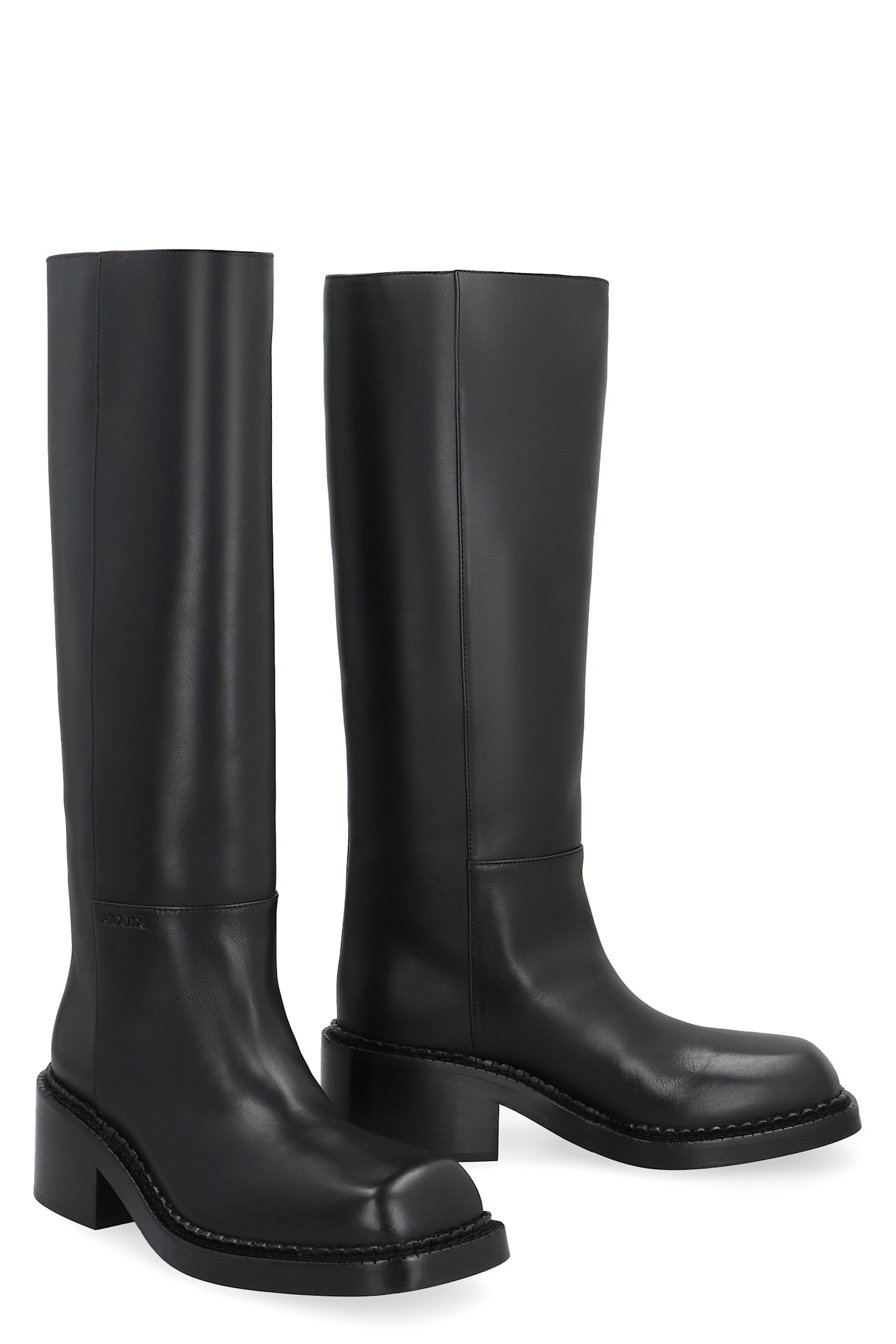 Shop Prada Leather Boots In Black