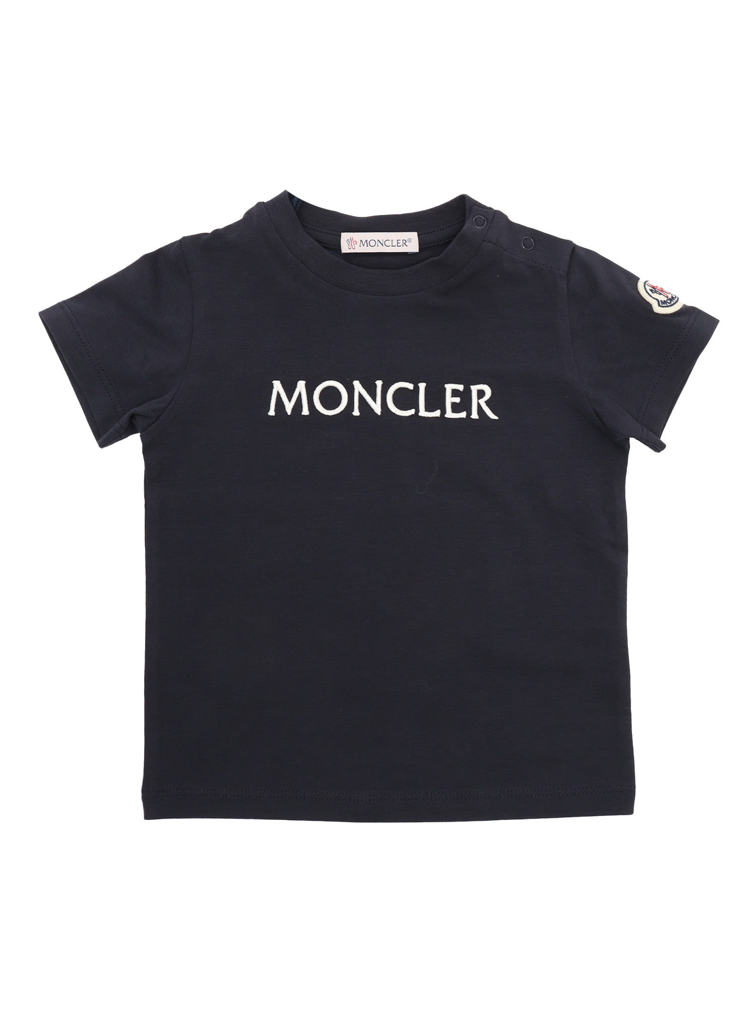 Shop Moncler Black T-shirt With Logo In Blue