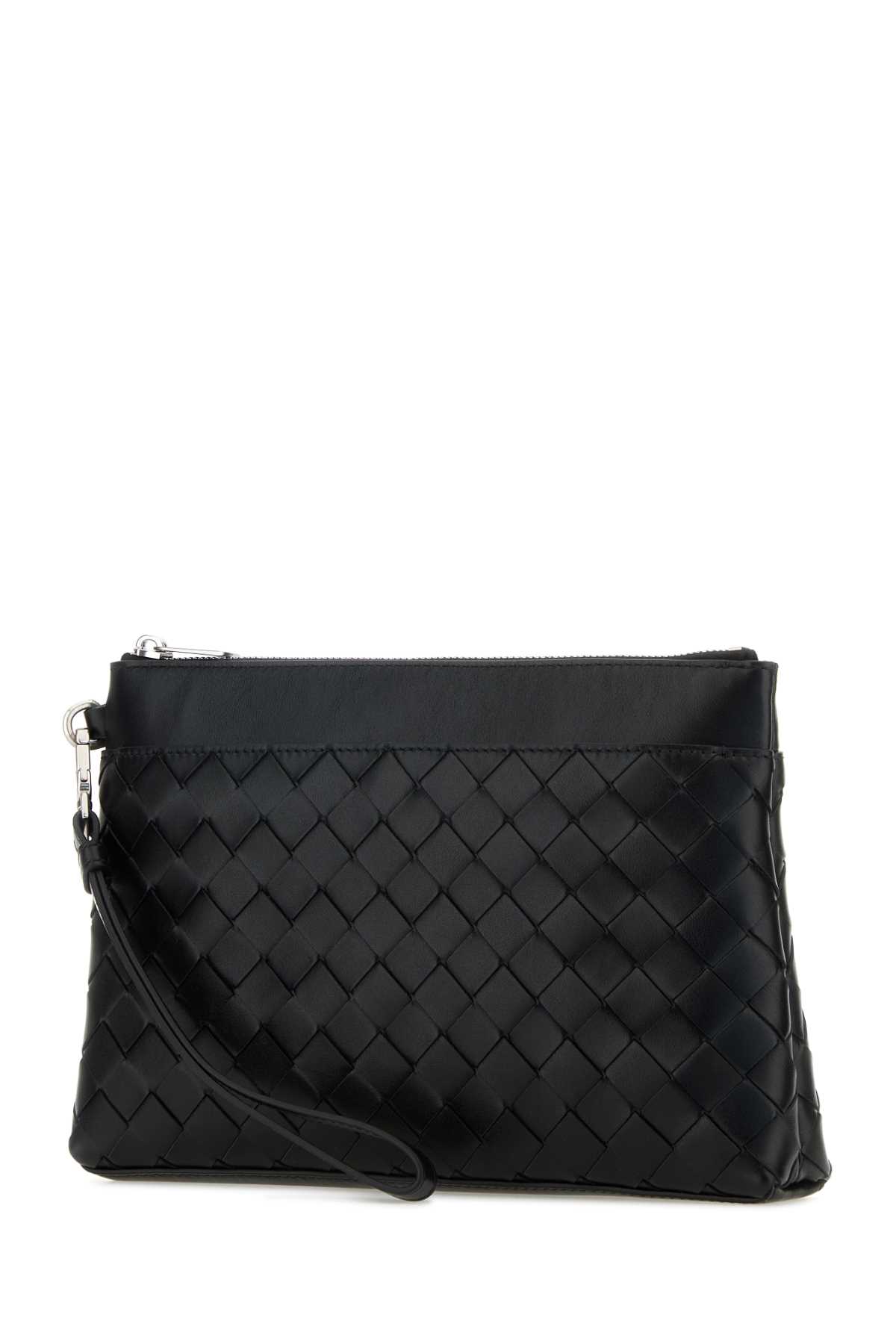 Shop Bottega Veneta Black Leather Intrecciato Prism Pouch In Nero