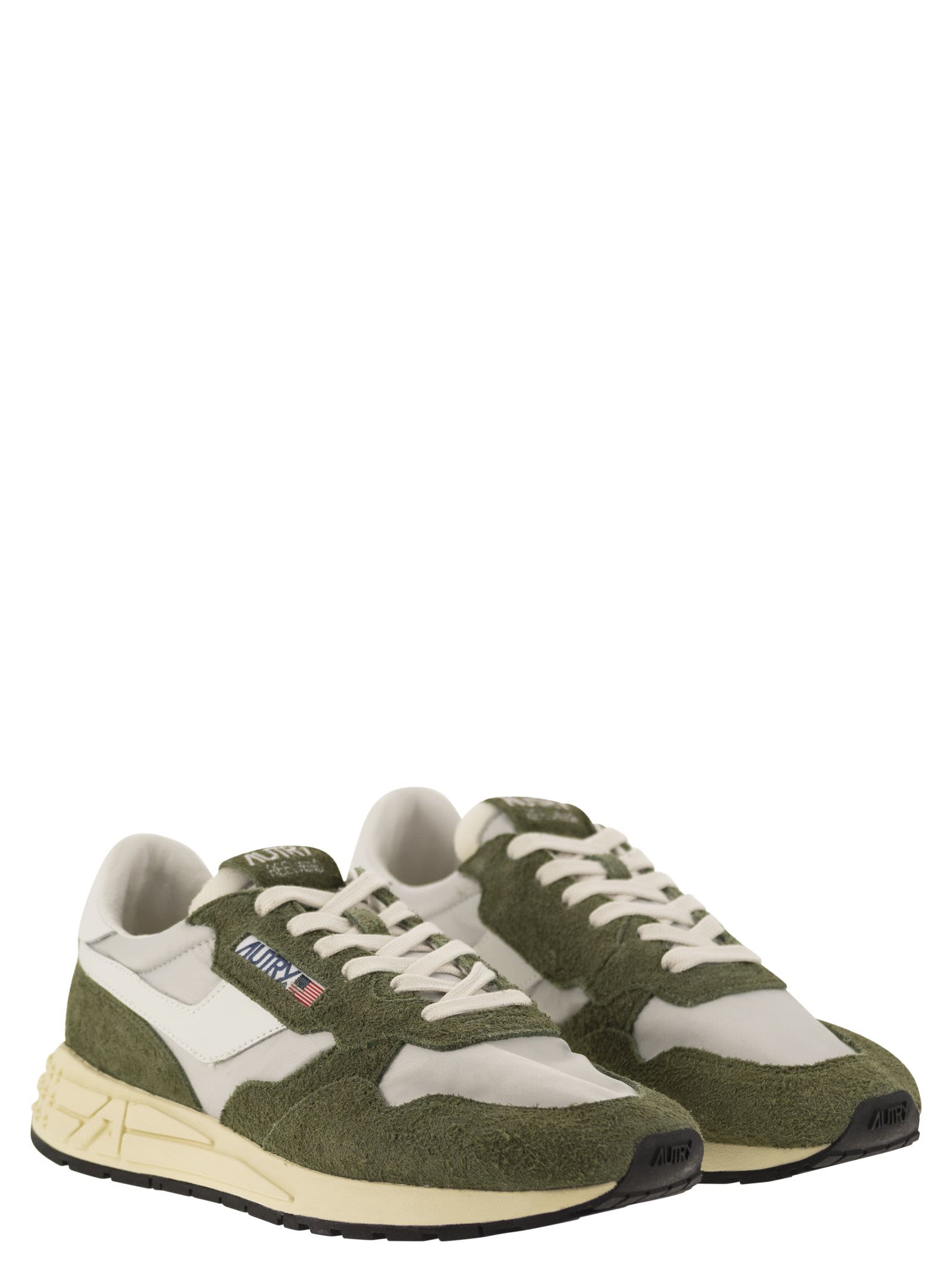 Shop Autry Reelwind - Suede And Technical Textile Trainer In Military Green