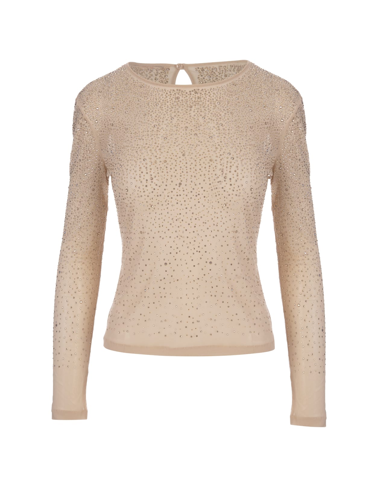 Shop Ermanno Scervino Beige Tulle Top With Crystals In Brown