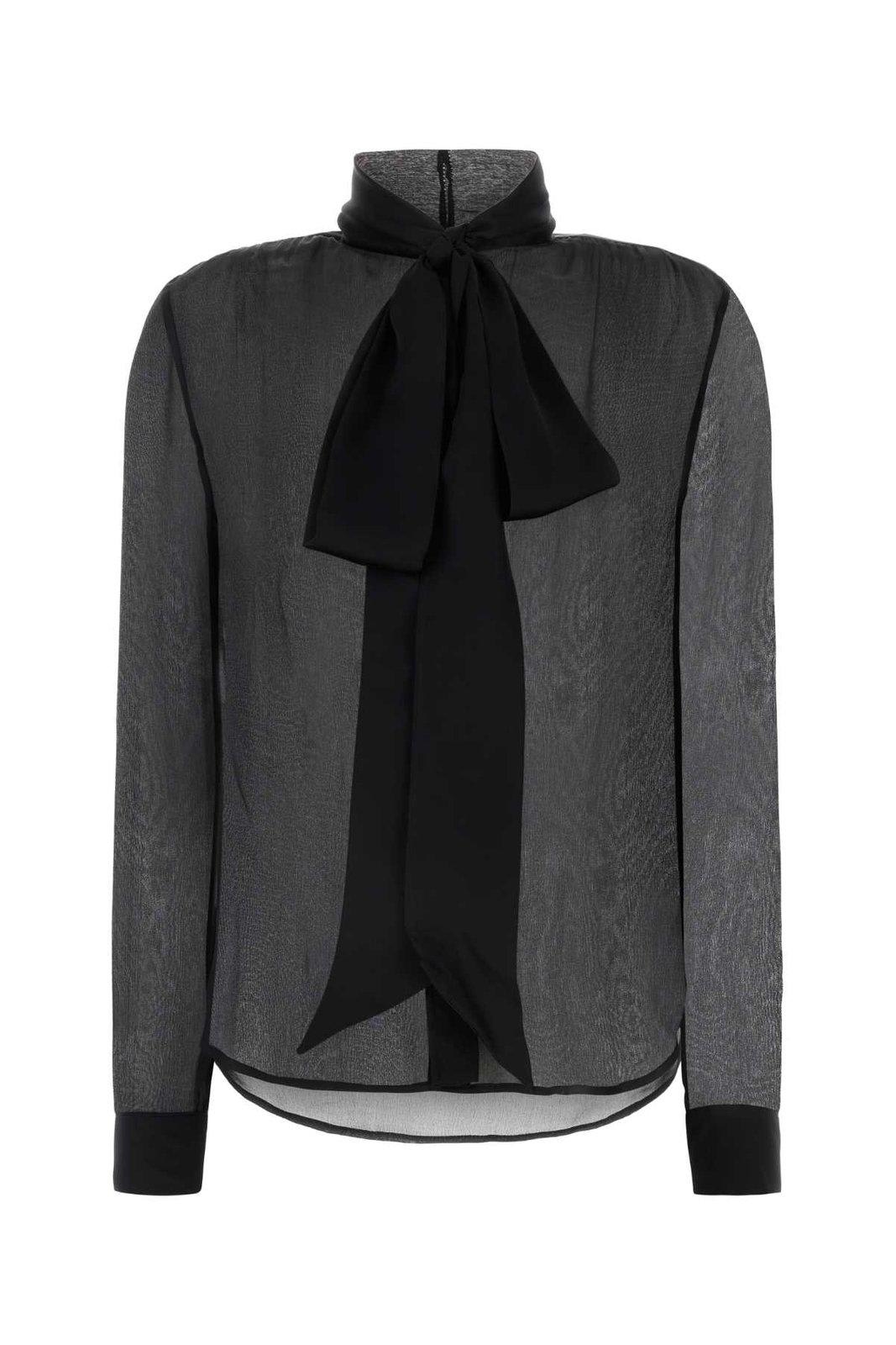 Shop Saint Laurent Pussy-bow Long-sleeved Top In Nero