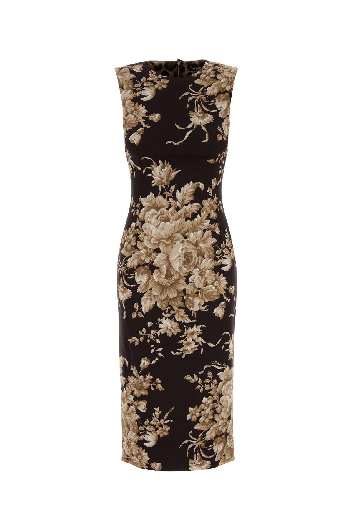 Dolce & Gabbana Rose Cretonne Charmeuse Sleeveless Midi Dress In Black