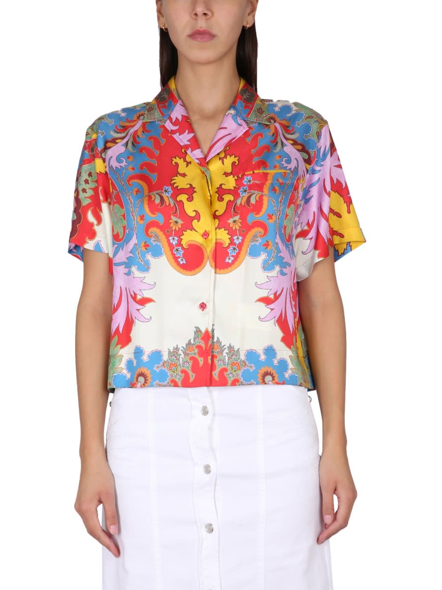 Etro Silk Shirt Collared Neck Colorful Print In Red
