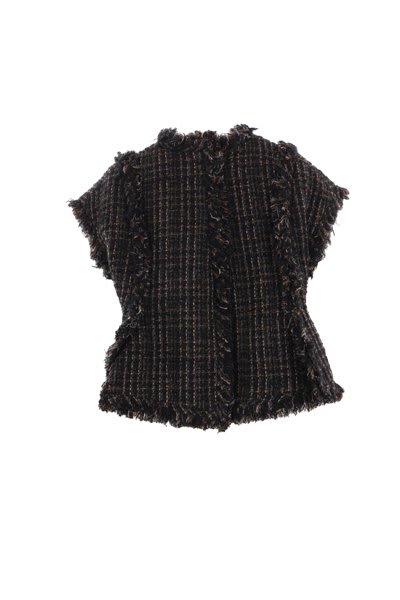 Shop Sacai Frayed Edge Tweed Vest In Nero