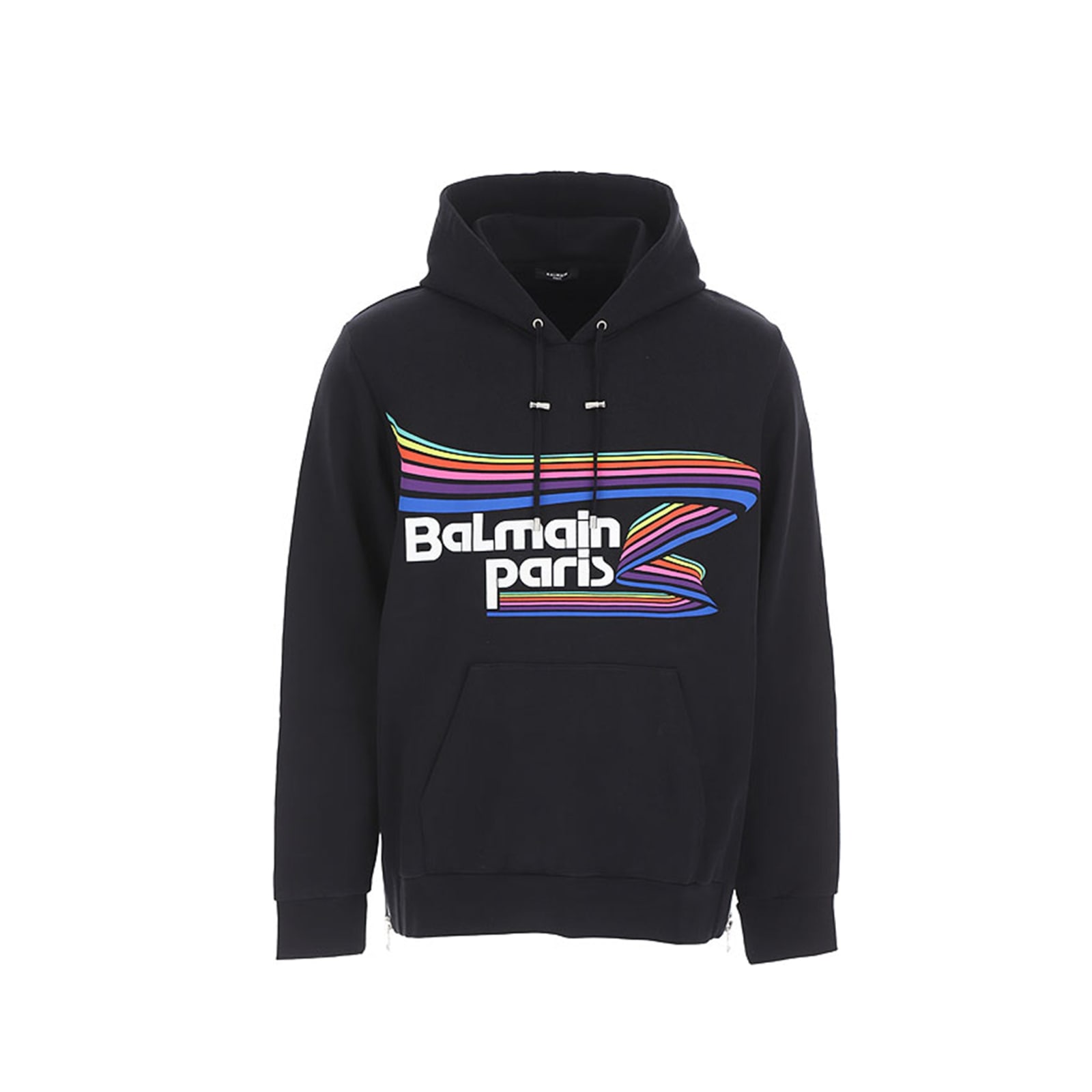 Shop Balmain Logo Hooded Sweatshirt In Black