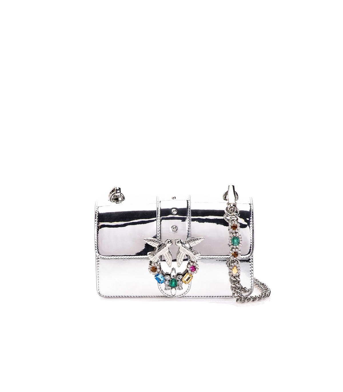 Pinko Silver Love Mini Jewels 1 C Crossbody Bag In Silver (silver)