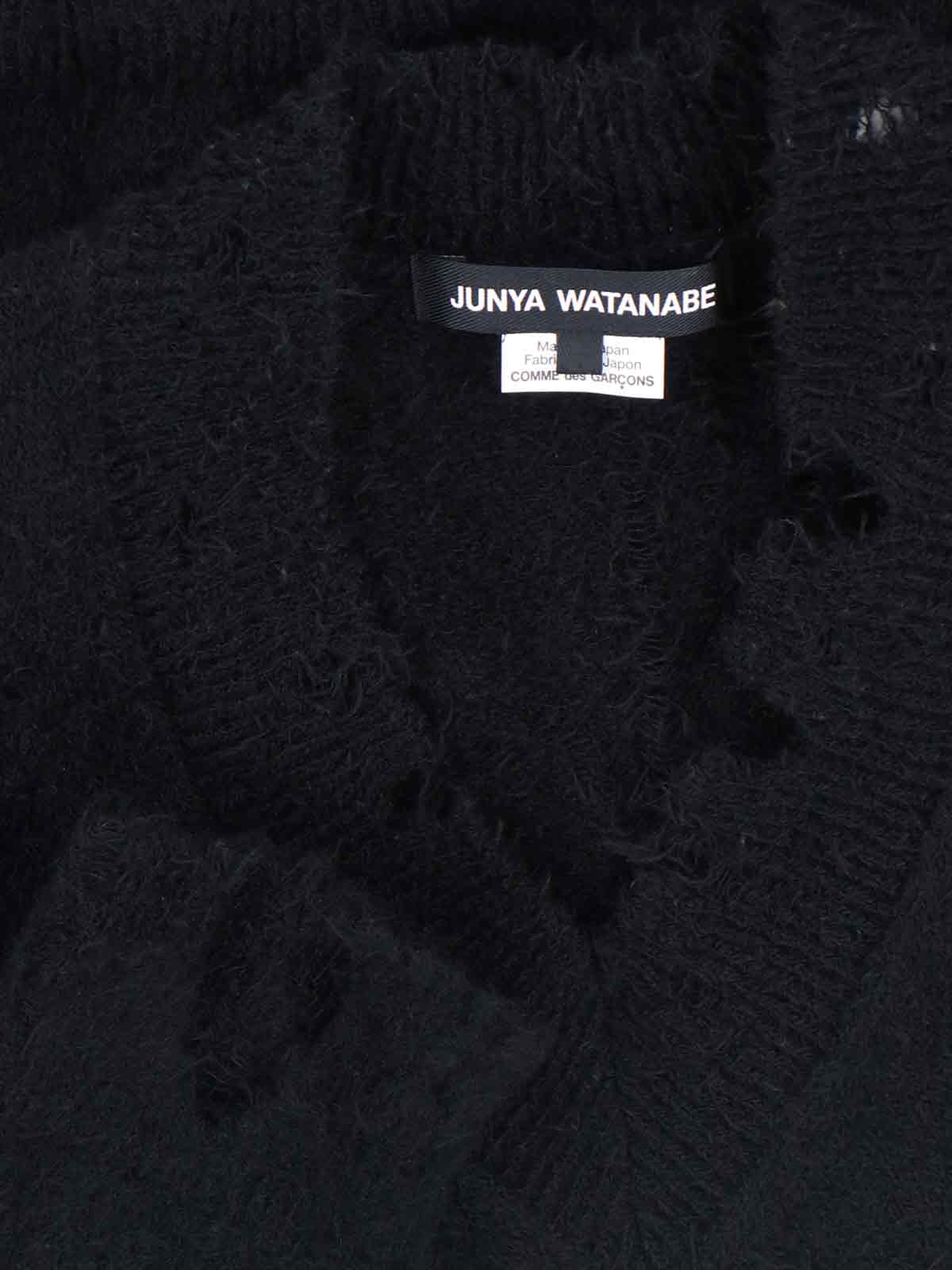 Junya Watanabe V-neck Knitwear With Distressed Long Sleeves In Black