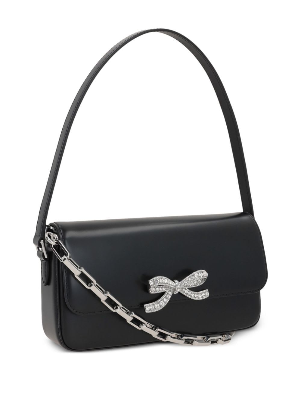 Shop Self-portrait Black Leather Baguette Bag In B Black