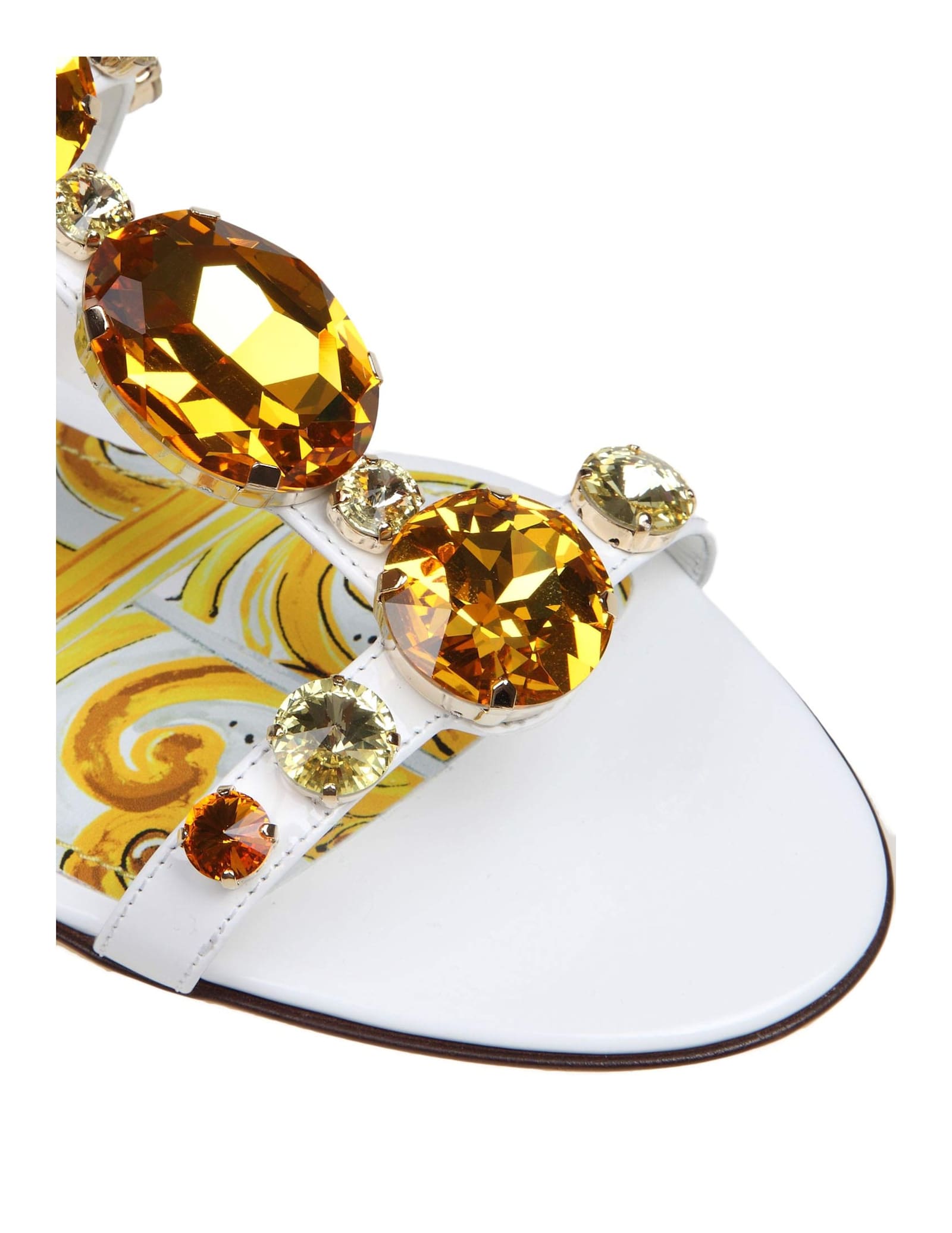 Shop Dolce & Gabbana Patent Leather Sandal With Applied Stones In White/multicolor