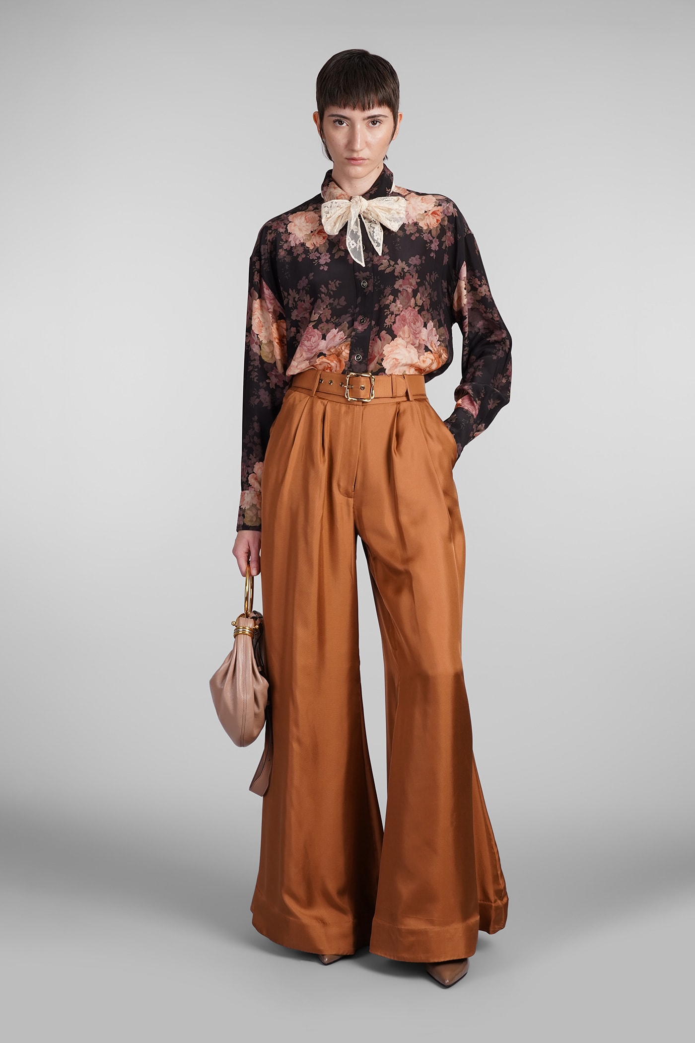 Zimmermann Silk Illustration Wide-leg Pants In Brown