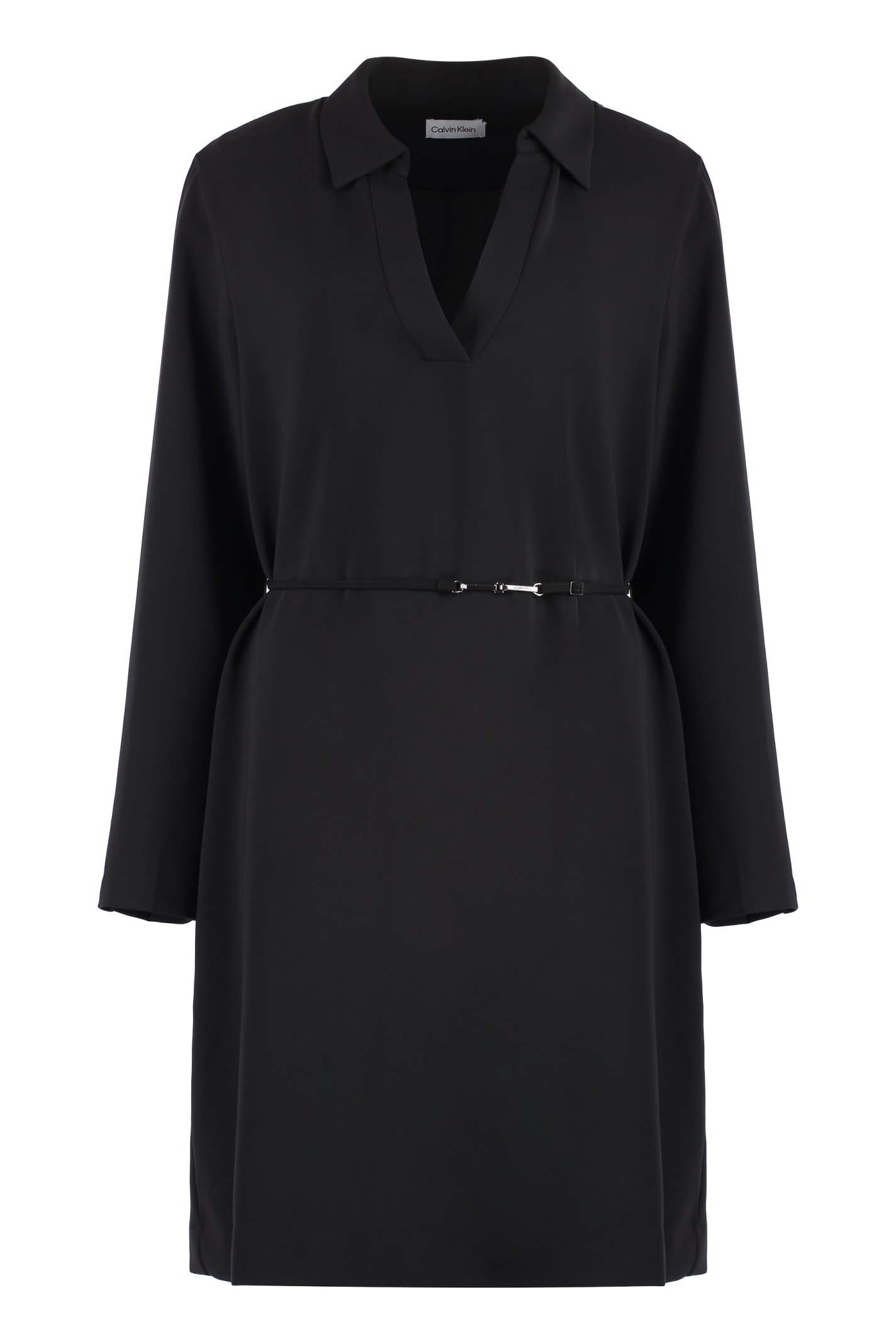 Shop Calvin Klein Belted Shirtdress In Black