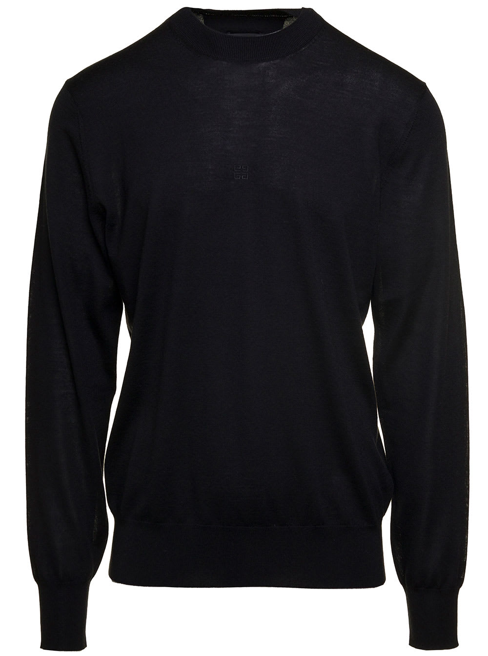 Givenchy Blue Crewneck Pullover With Tonal Logo Embroidery In Wool And Silk Blend Man In Black