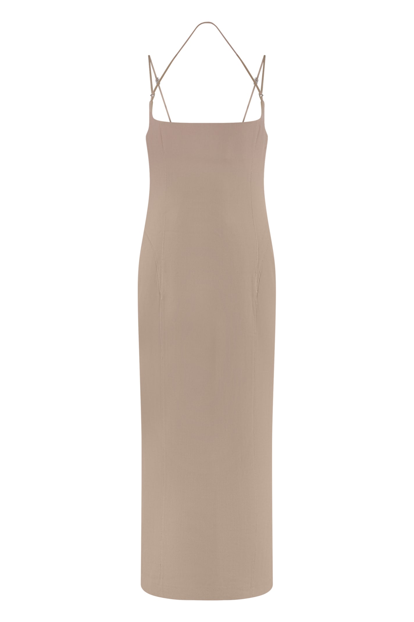 Attico Double-strap Gabardine Midi Dress In Neutral
