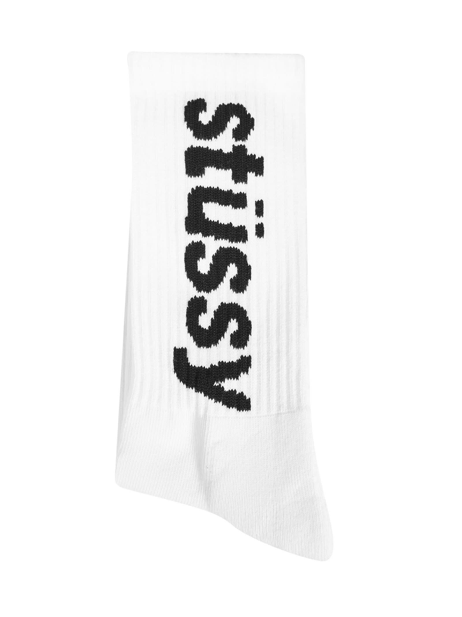 Shop Stussy Helvetica Jacquard Crew Socks In White