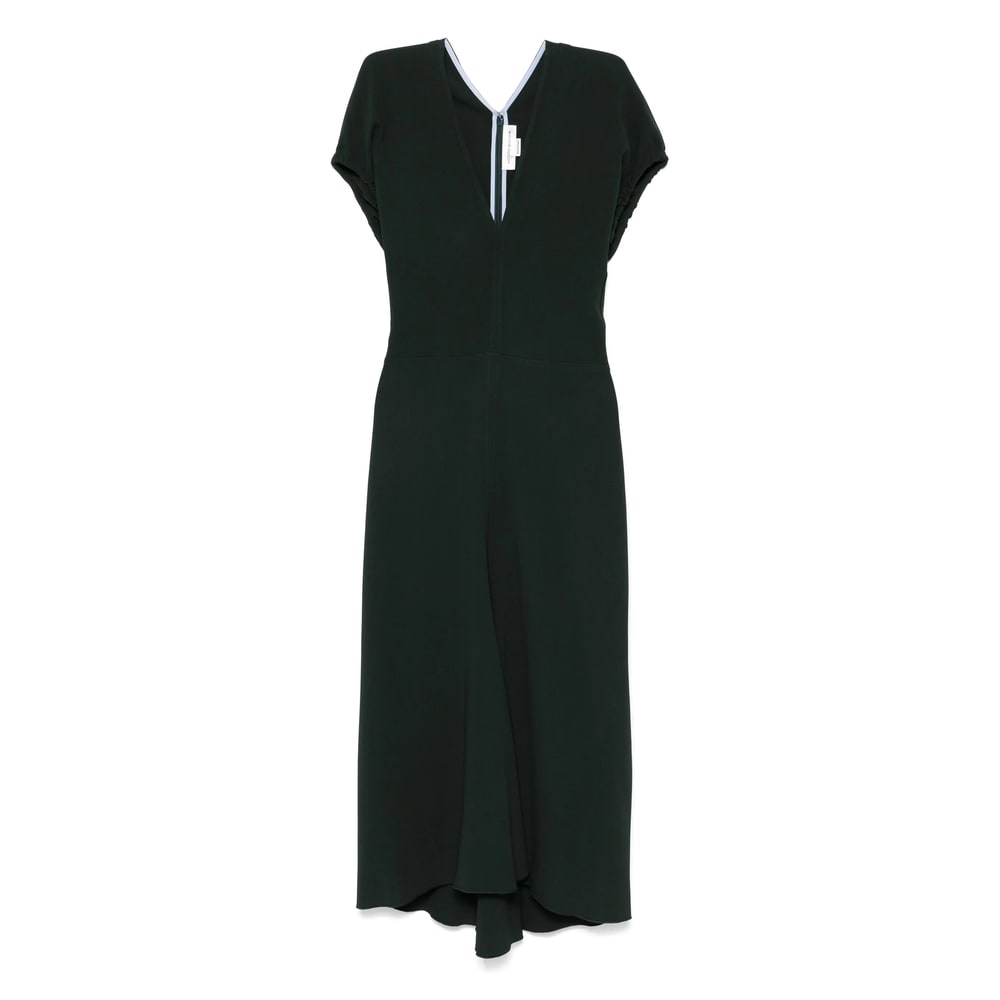 Victoria Beckham Dark Green Midi Dress In Satin In Green