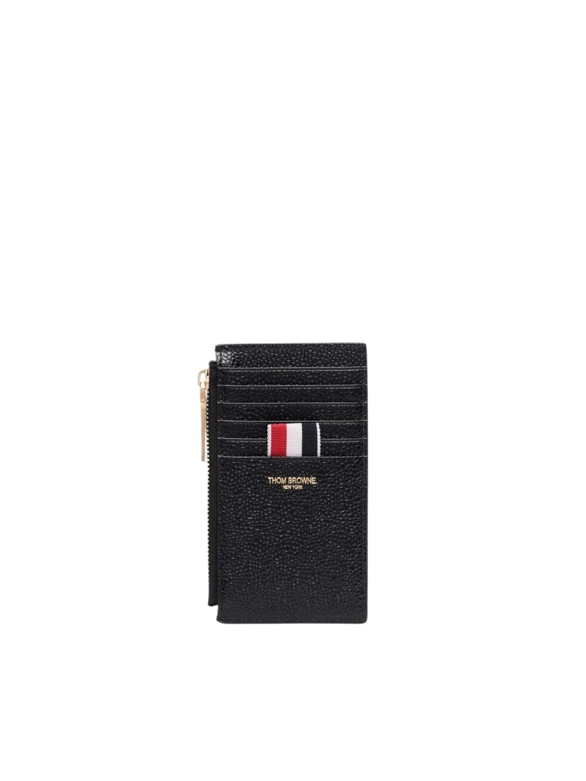 Thom Browne Zippered Card Wallet W/ Debossed 4bar In Pebble Grain Leather - L13, H7