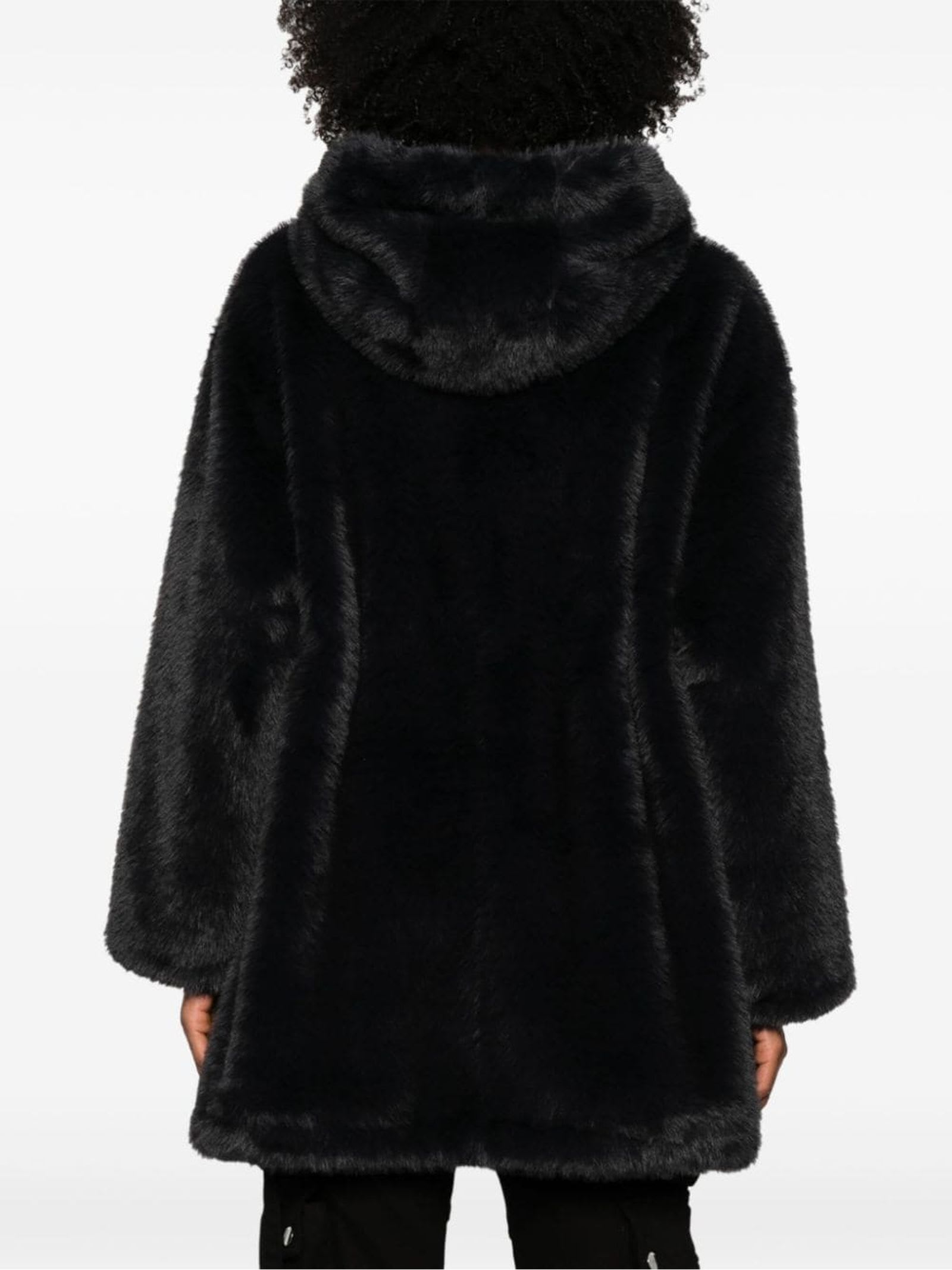 Shop P.a.r.o.s.h Dark Grey Faux-fur Design Pathos Coat