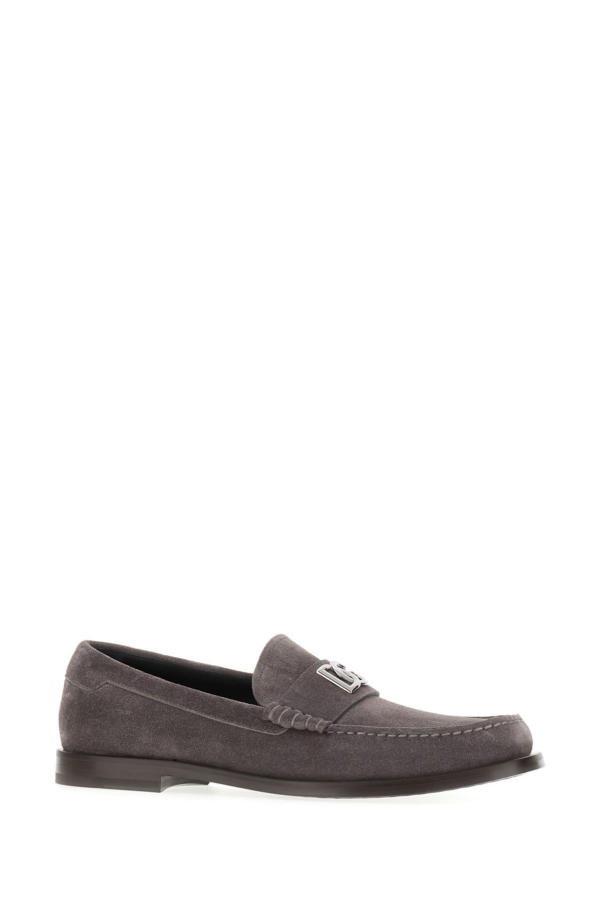 Shop Dolce & Gabbana Grey Suede Loafers In Grigio Medio