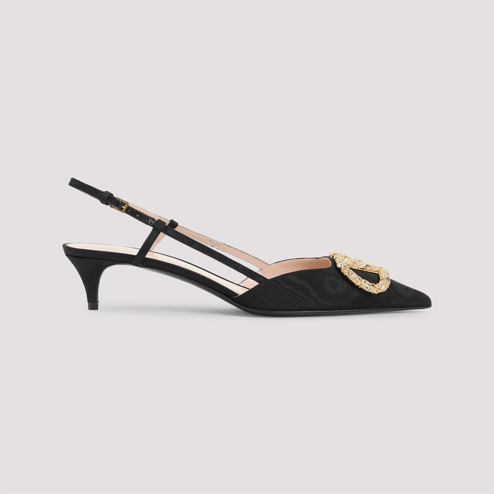 Valentino Crystal Buckle Pointed Toe Stiletto Pumps In Black