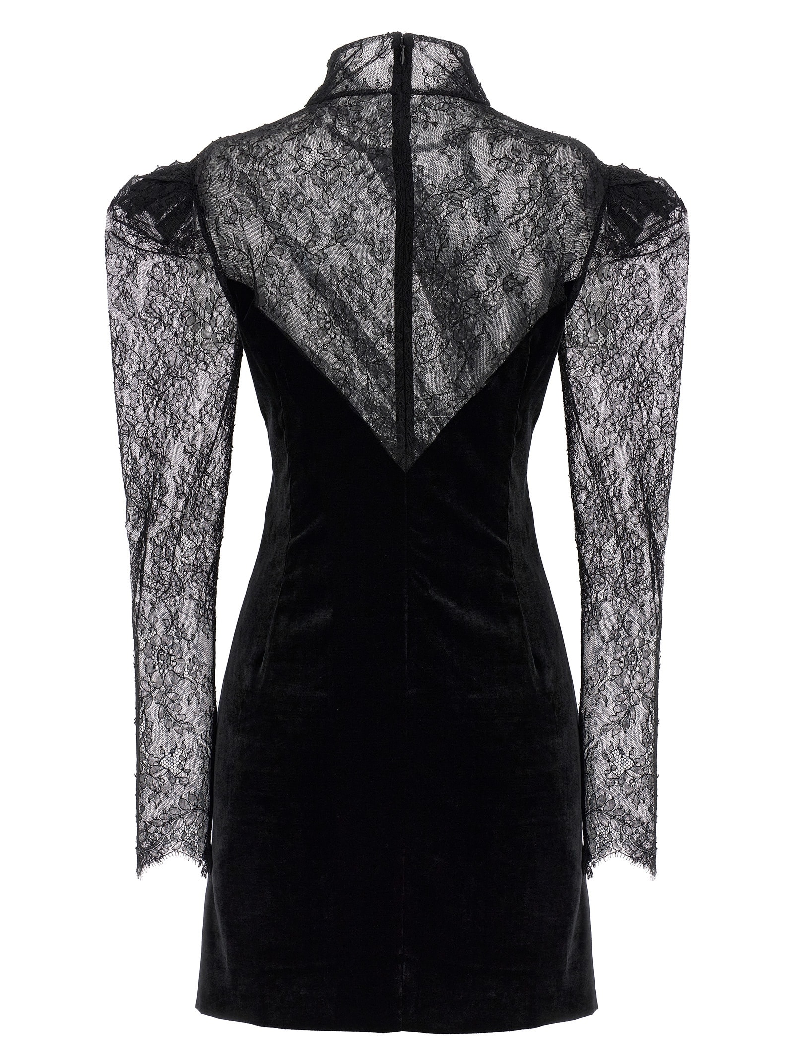 Shop Alessandra Rich Lace Velvet Dress In Black