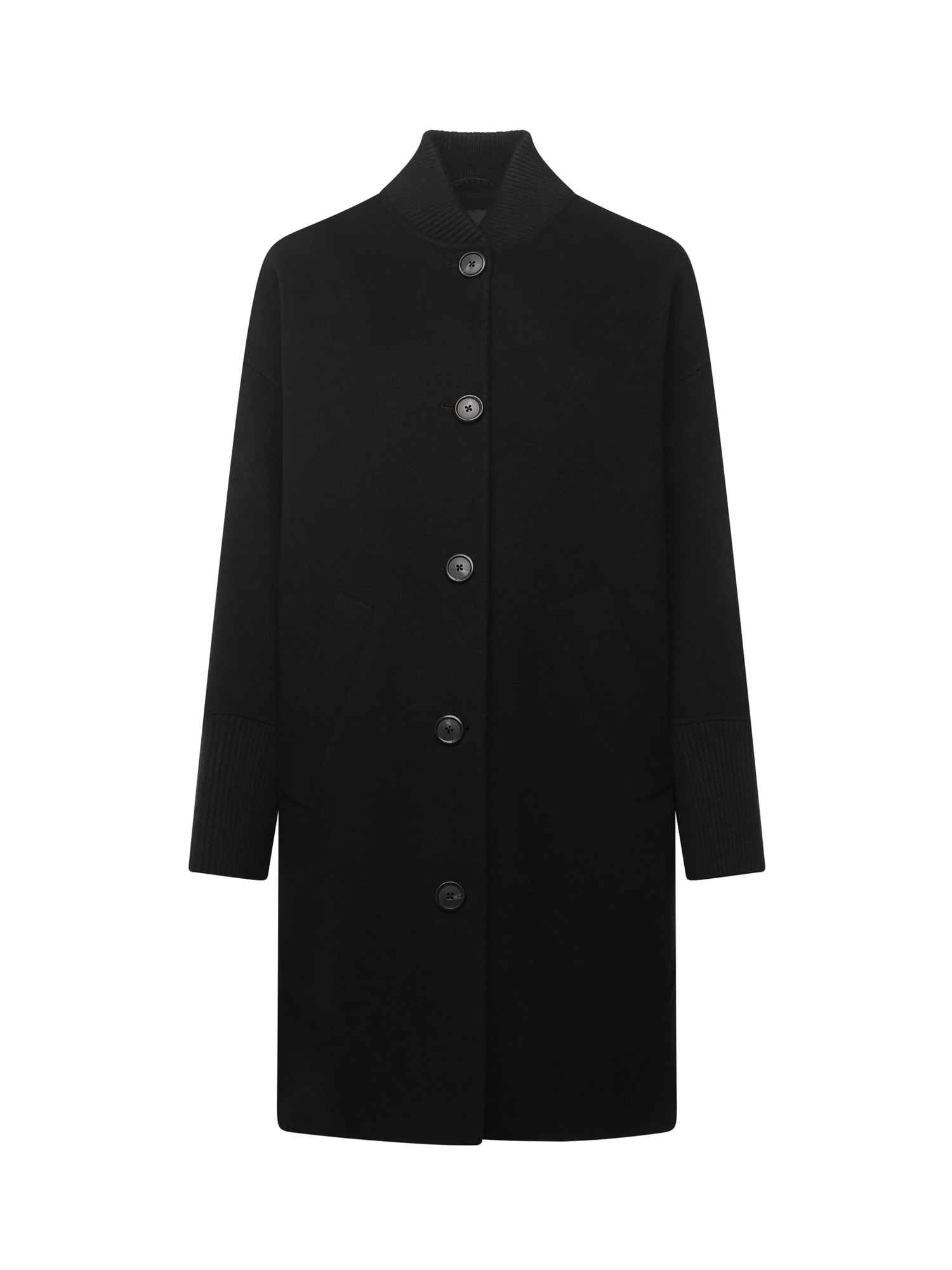 Pinko Long Double-face Cloth Coat In Black