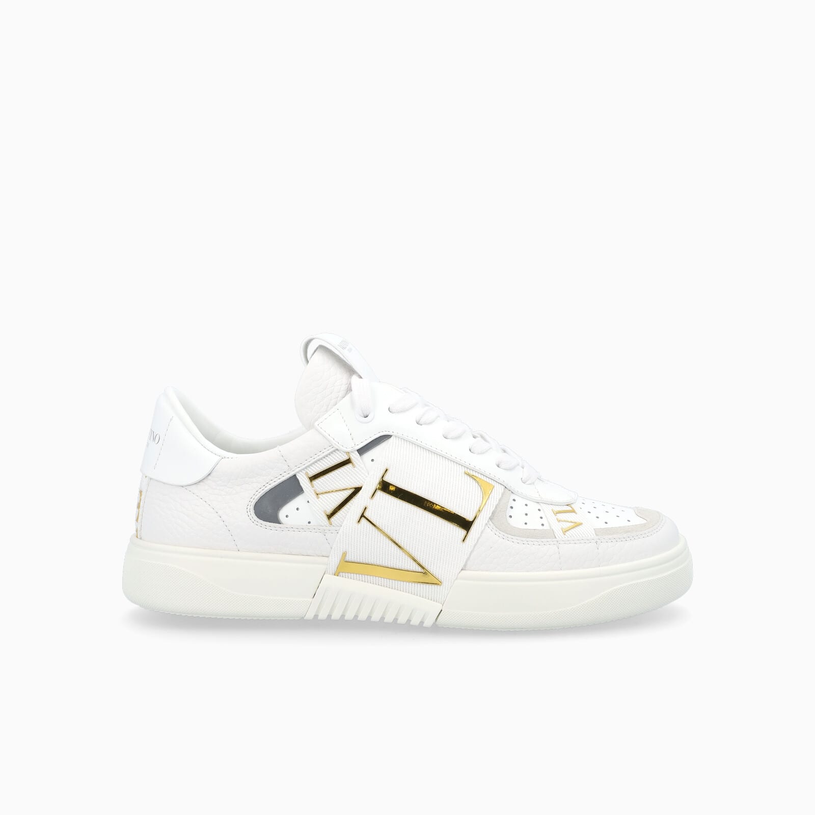 Valentino White And Gold Calfskin Vl7n Sneaker With Bands