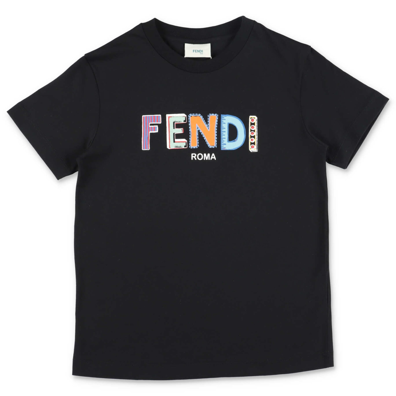 Fendi T-shirt Nera In Jersey Di Cotone