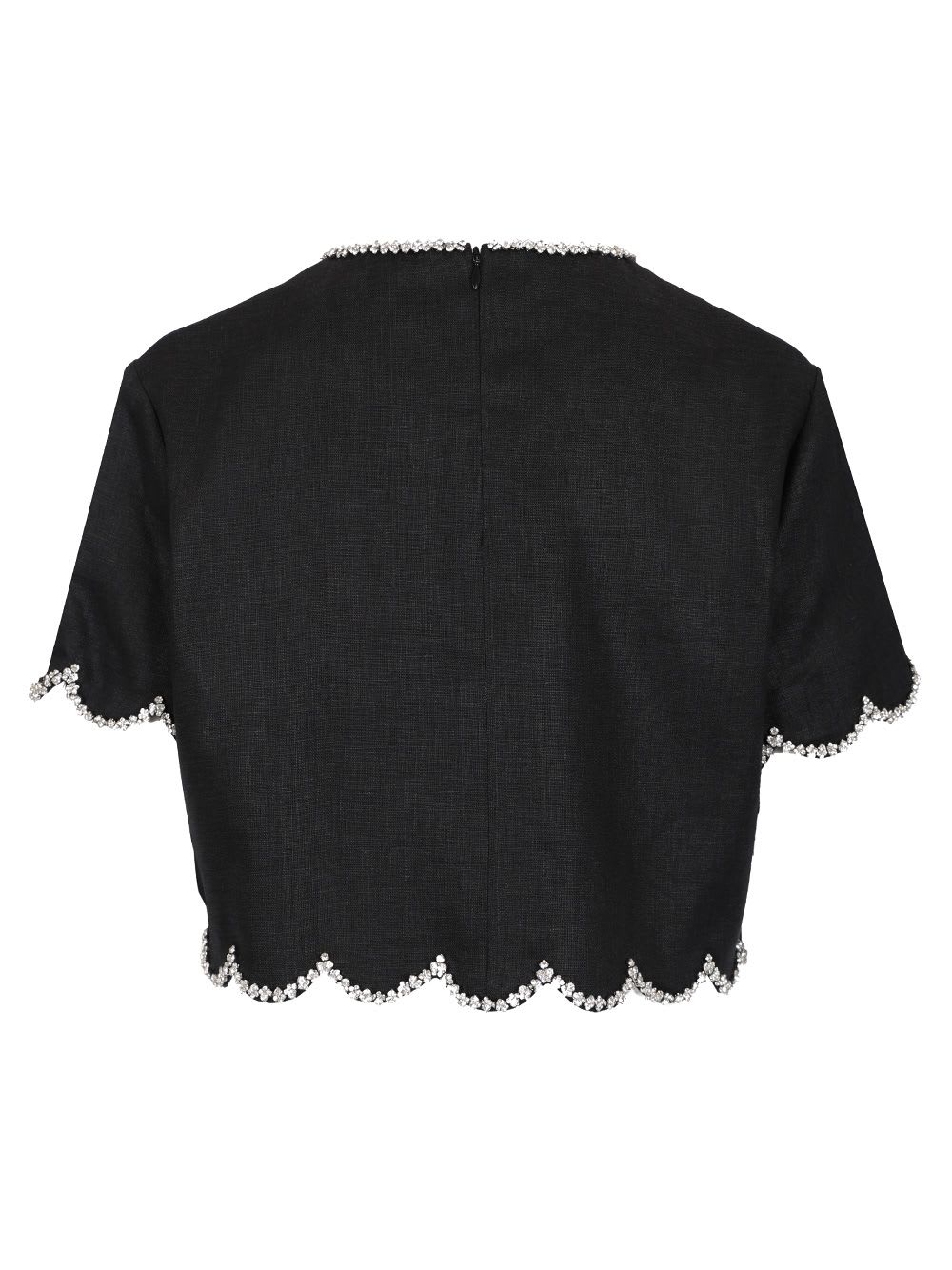 Zimmermann Crush Cropped Crystal-embellished Linen Top In Black