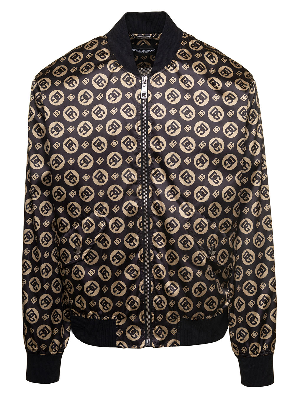 Dolce & Gabbana Nylon Jacket With All-over Dg Logo Print In Brown