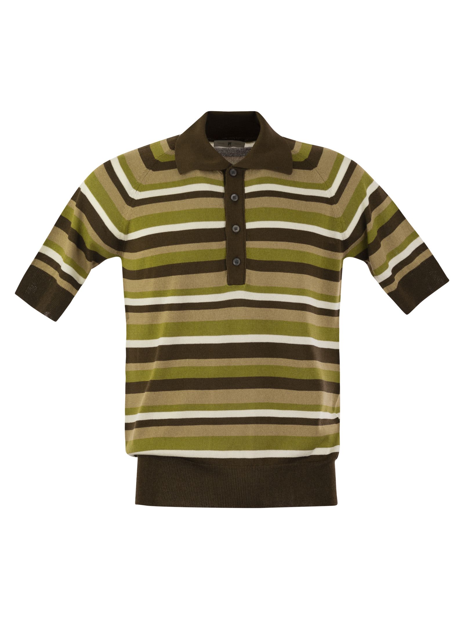 Pt01 Cotton And Viscose Polo Shirt In Brown/green