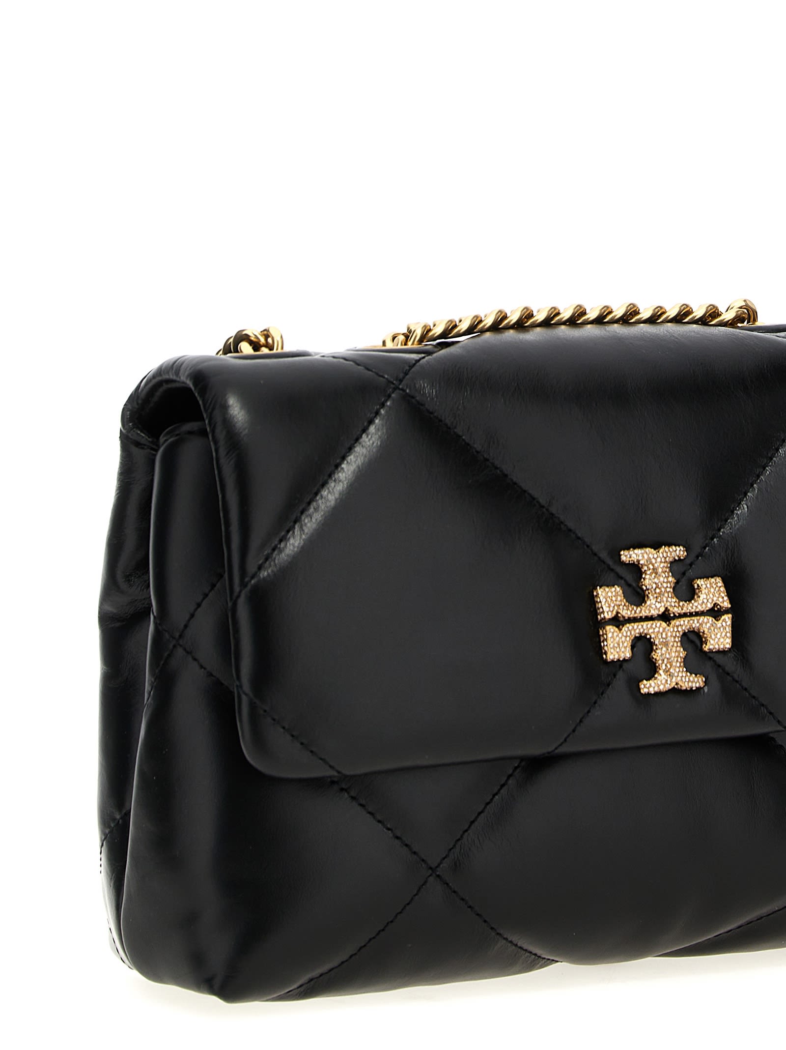 Shop Tory Burch Kira Diamond Quilt Pave Small Shoulder Bag In Black