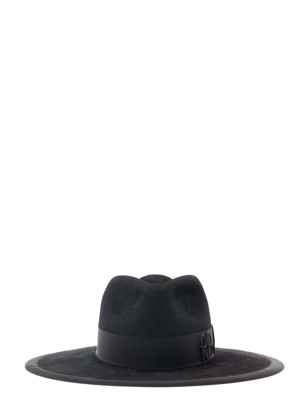 Ruslan Baginskiy Black Fedora Hat With Rb Embroidery In Felt Woman