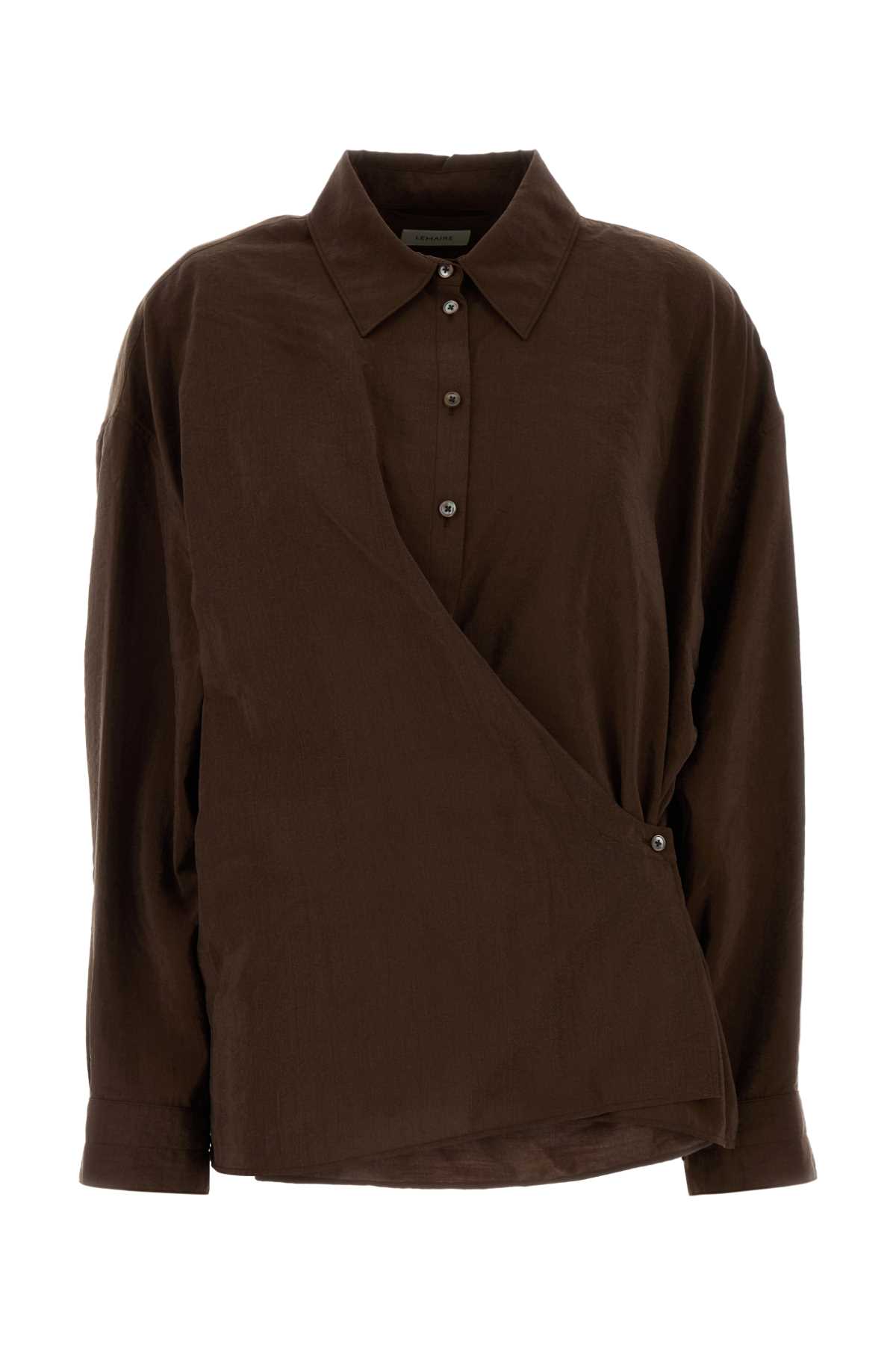 Lemaire Straight Collar Twisted Shirt In Brown