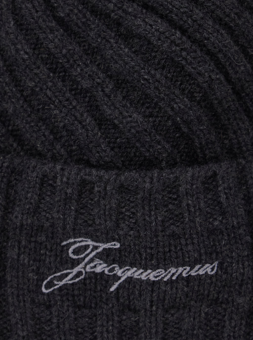 Jacquemus Le Bonnet Tourni Grey Beanie With Turn-up Brim And Logo Lettering On The Front In Wool Man In Black