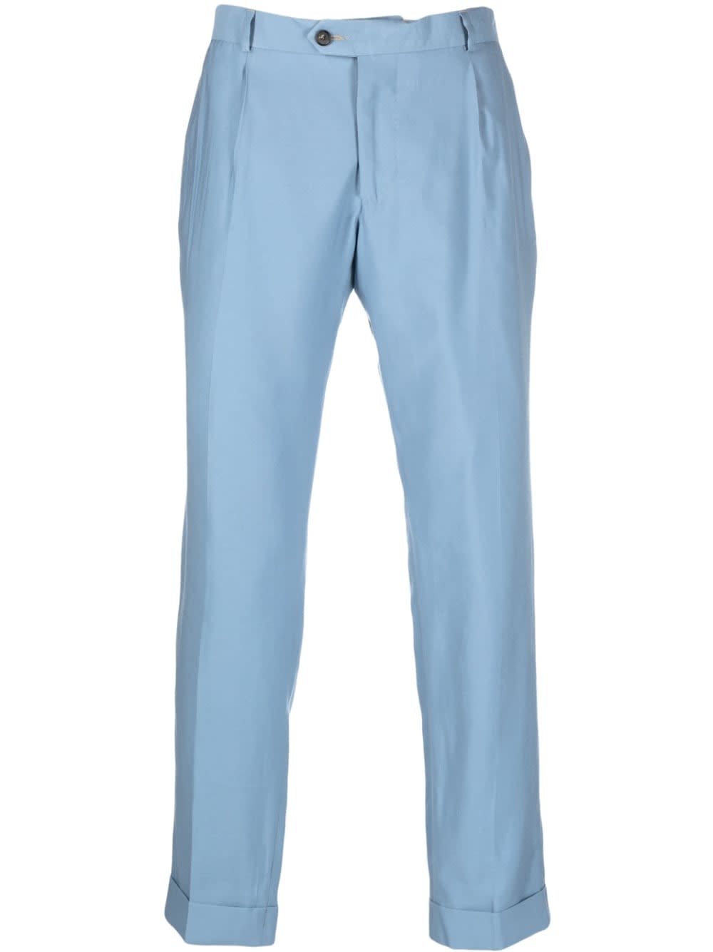 Straight Leg Tailored Trousers With Pressed Crease In Light-blue Viscose Man