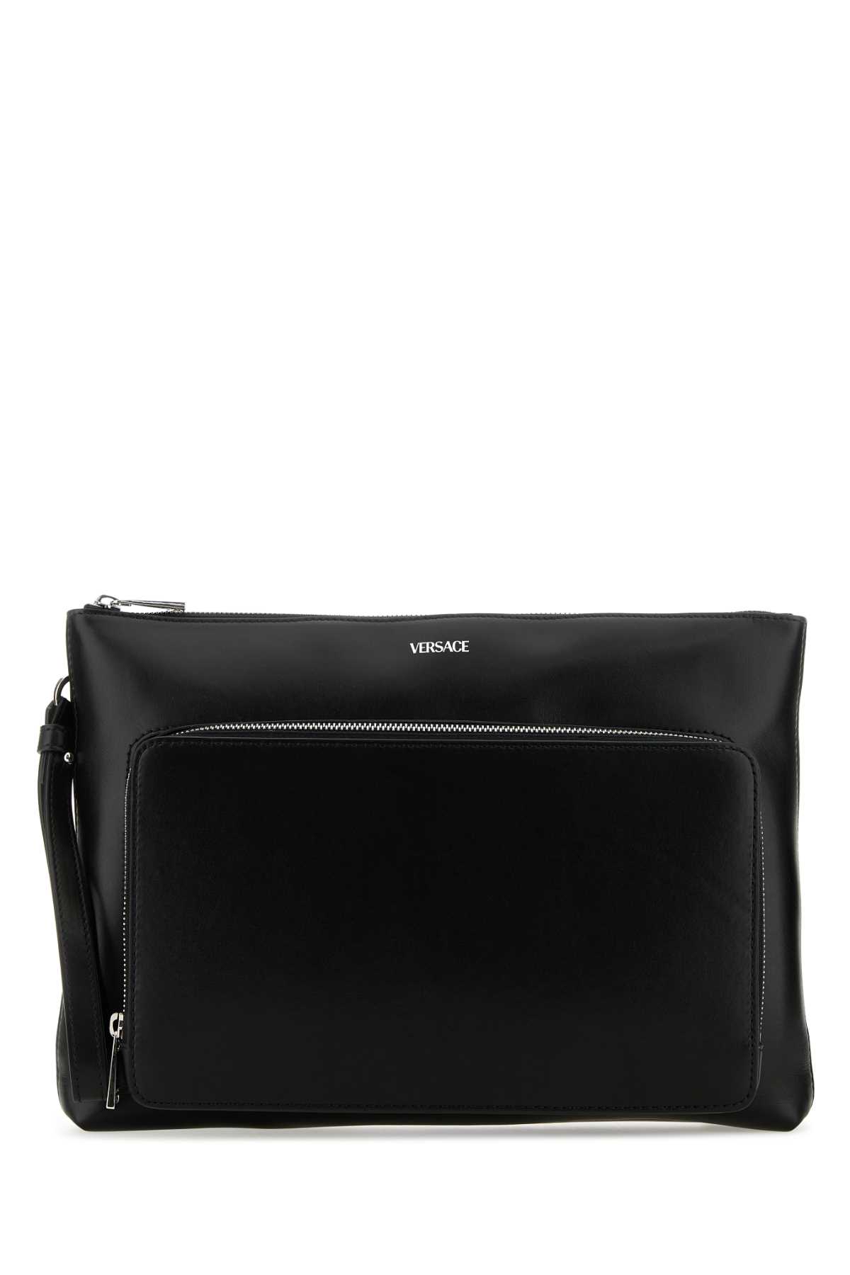 Shop Versace Black Leather Large Cargo Clutch In Bpblackpalladium