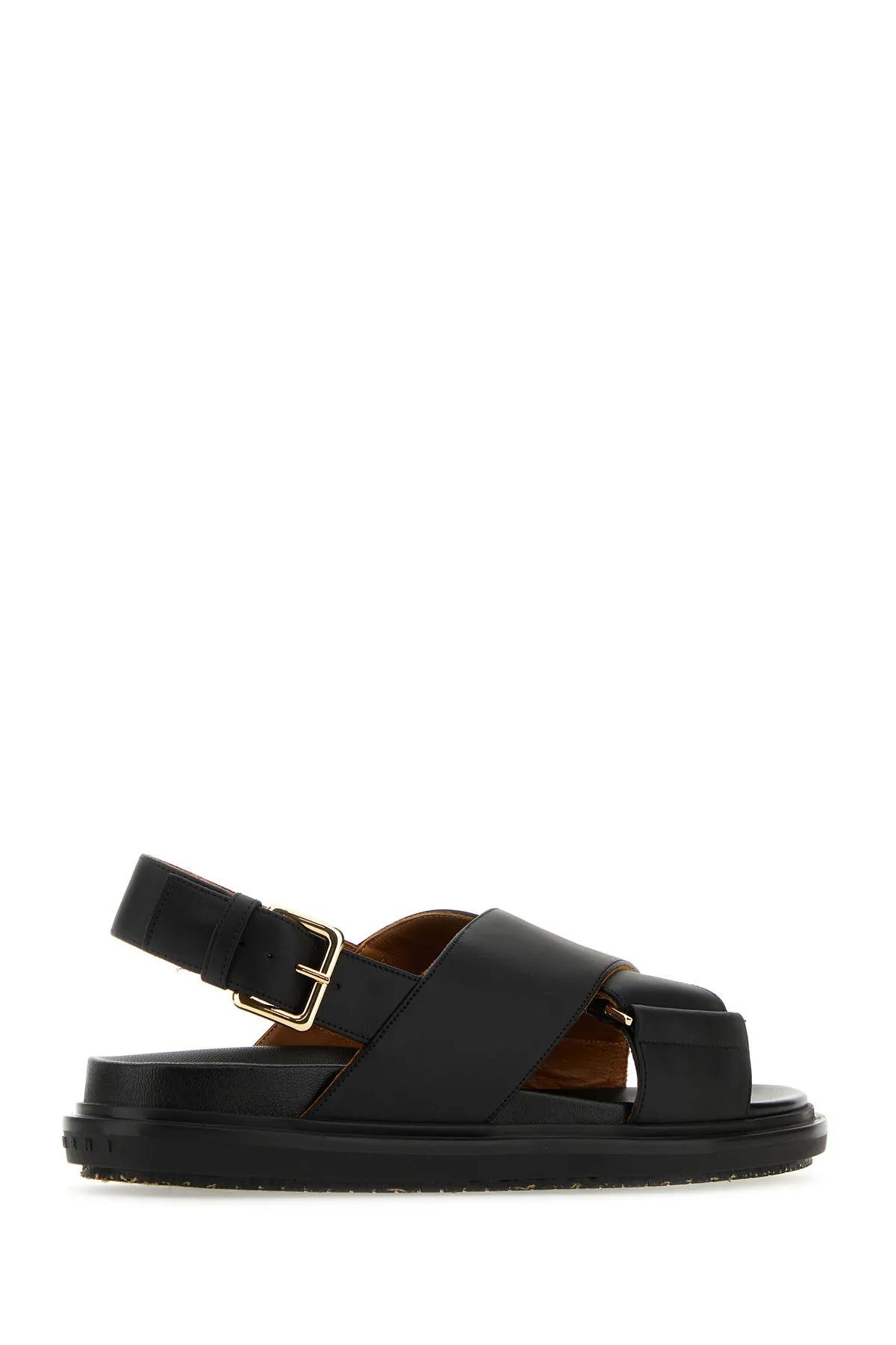 Shop Marni Black Leather Fussbett Sandals