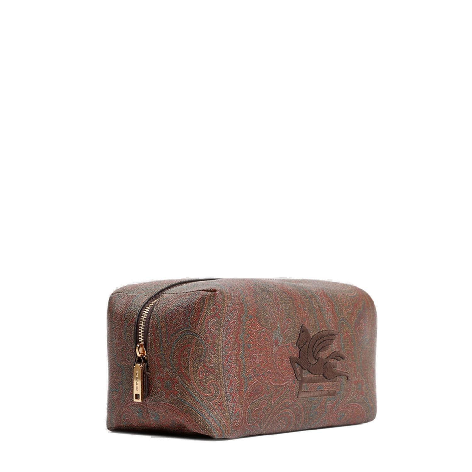 Shop Etro Logo Embroidered Paisley Printed Pouch In Brown