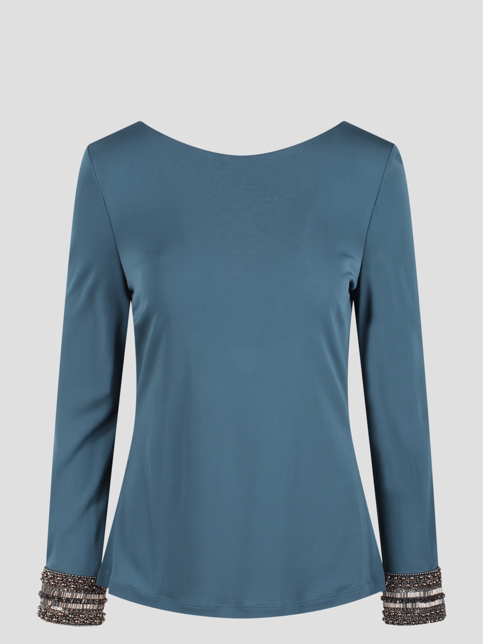 Shop Alberta Ferretti Embroidered Cuffs Jersey Top In Blue