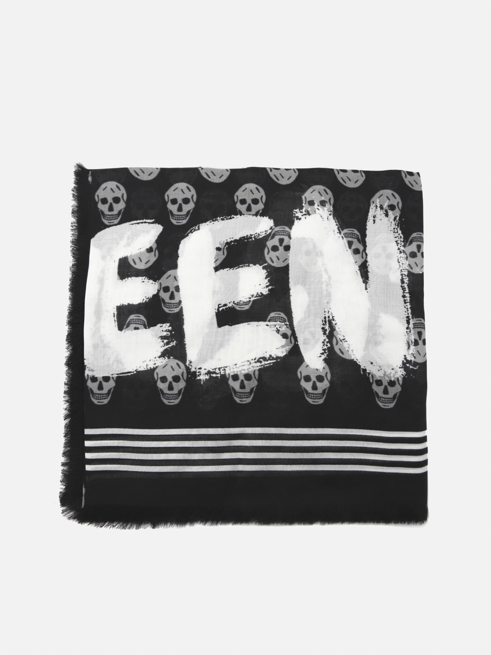 Alexander McQueen Scarf With Frayed Edges And All-over Skull Print