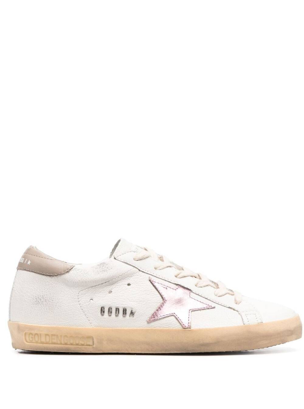 Golden Goose superstar White Low Top Vintage Effect Sneakers With Logo Patch In Smooth Leather Woman