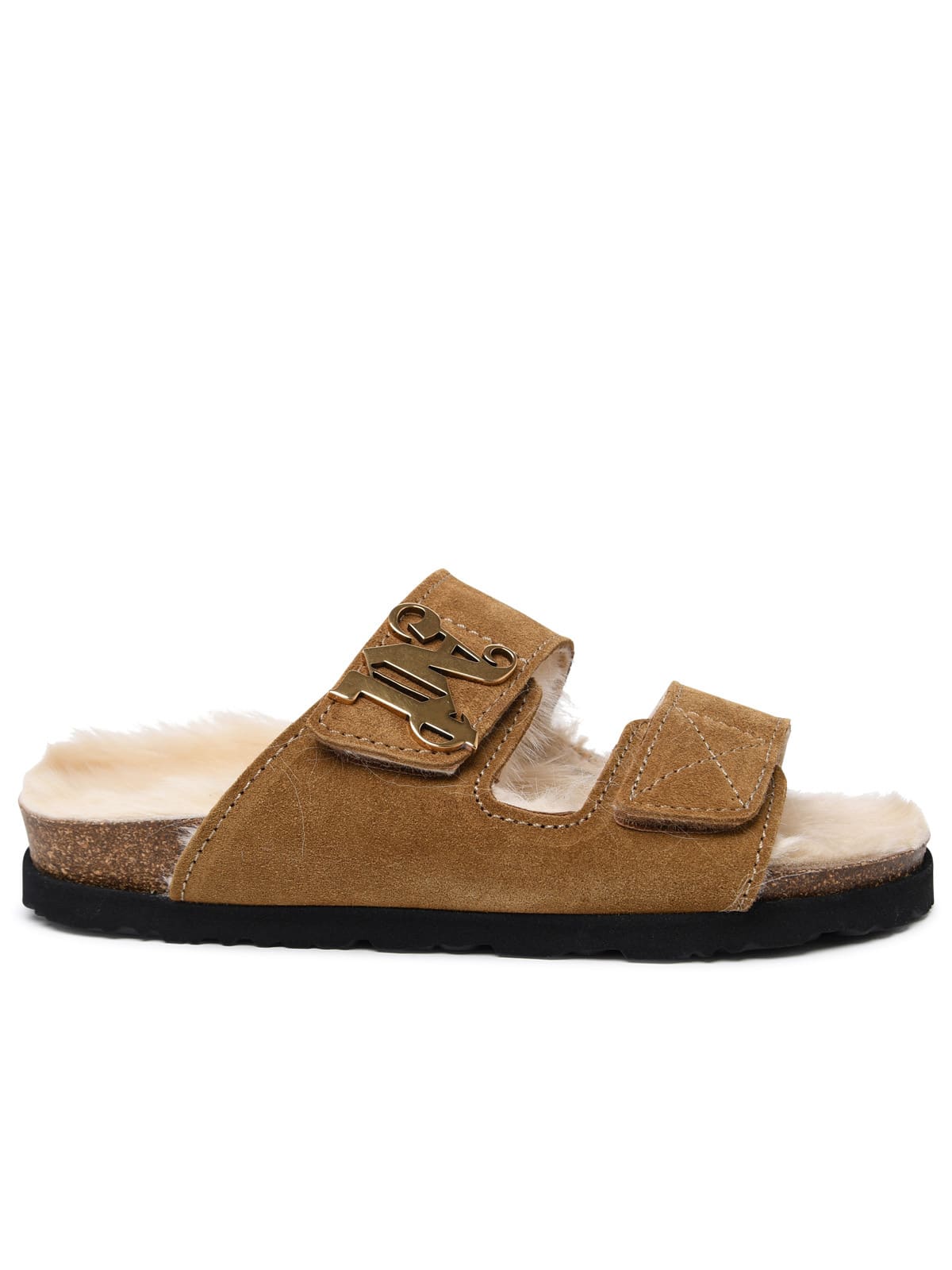 Shop Palm Angels Comfy Slippers In Beige Suede In Brown